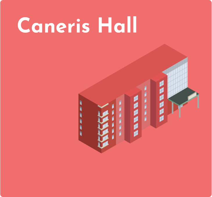 Drexel Student Location - Pink Background Isometric Digital Rendering of Caneris Hall - Grid Item 3