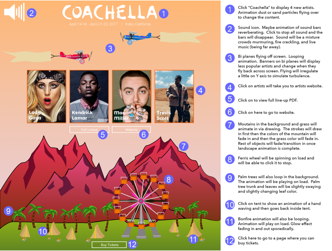 Static Image of Coachella Poster High Fidelity Desktop Wireframe Annotation Notes