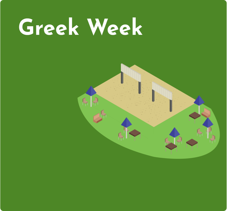 Drexel Student Location - Green Background Isometric Digital Rendering of Greek Week - Grid Item 11