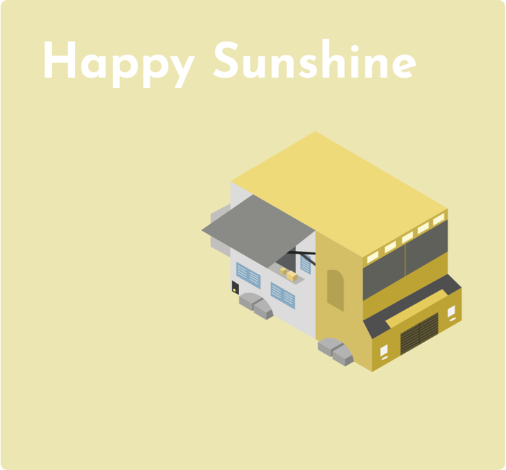Drexel Student Location - Pale Yellow Background Isometric Digital Rendering of Happy Sunshine Food Truck - Grid Item 9