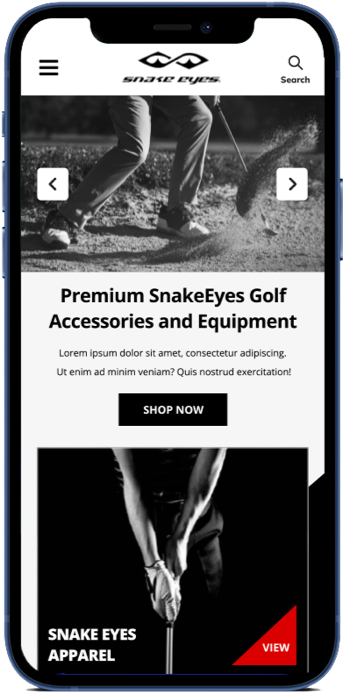 Static Image of SnakeEyes Live Site Mobile Mockup 1