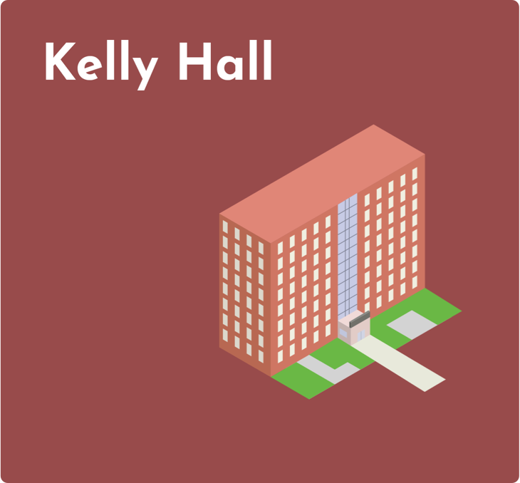Drexel Student Location - Maroon Background Isometric Digital Rendering of Kelly Hall - Grid Item 1