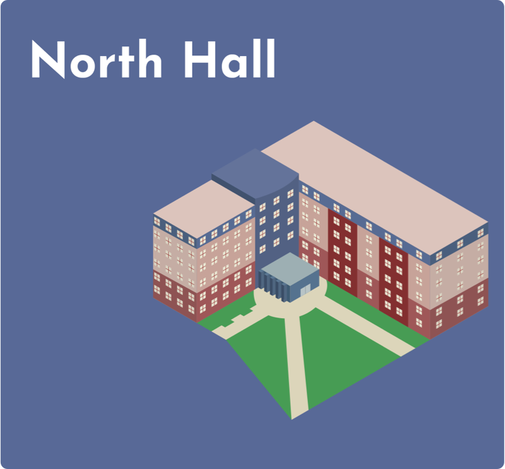 Drexel Student Location - Blue Background Isometric Digital Rendering of North Hall - Grid Item 6