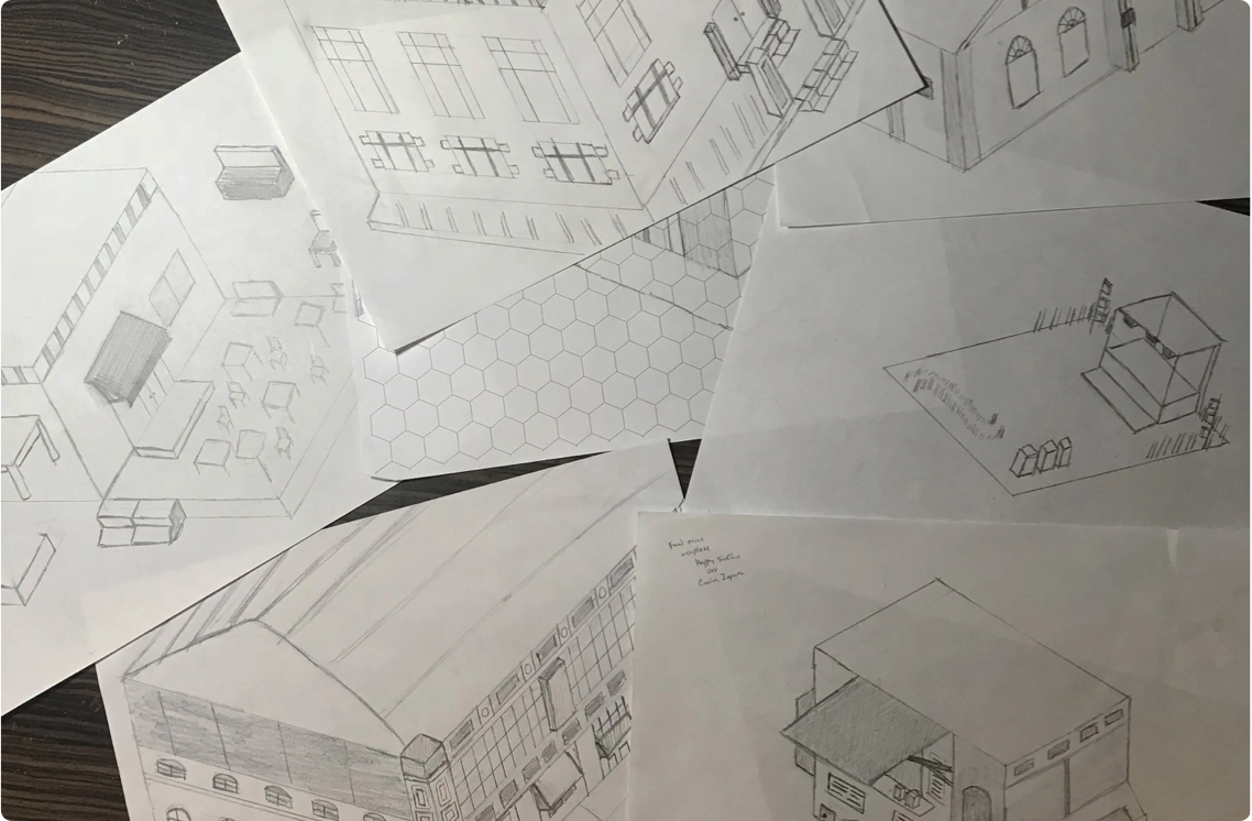 Isometric Pencil and Paper Sketches - Pre-digitization